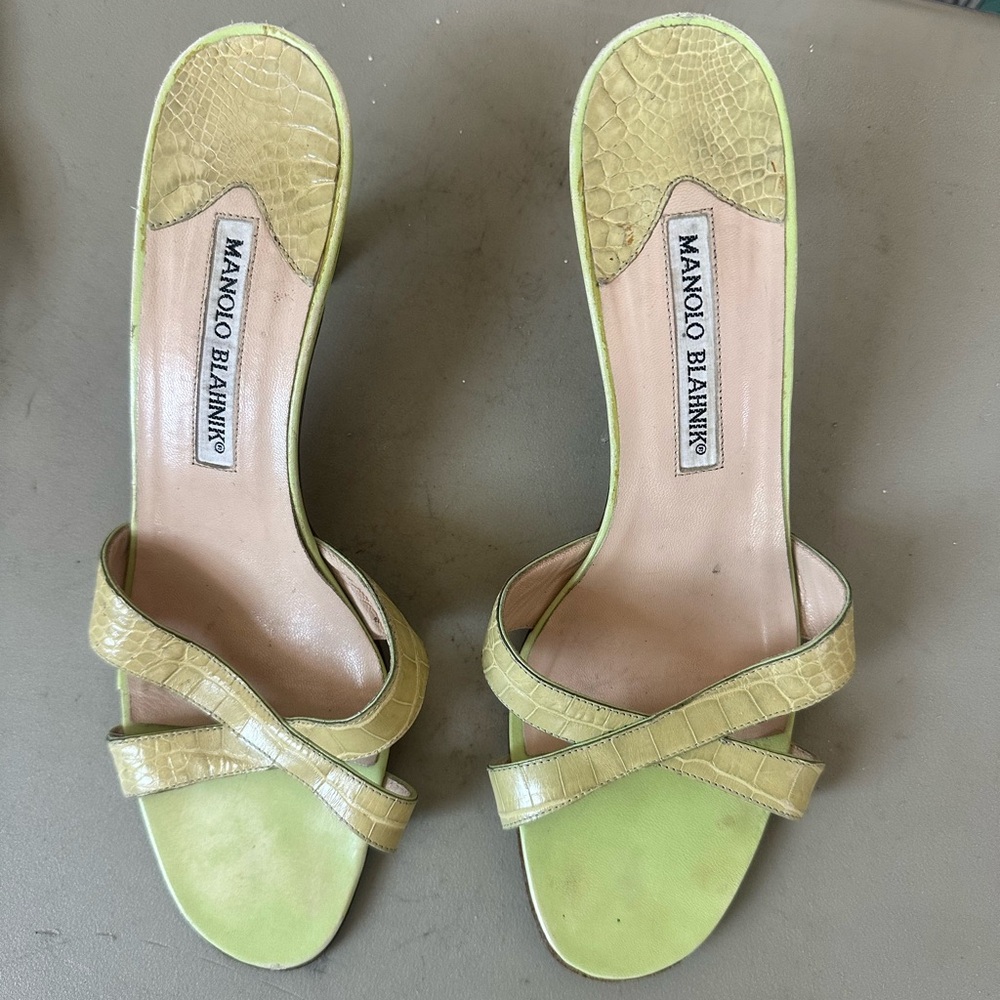 Manolo Blahnik Lime Green Heeled Sandals